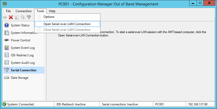 The connect is starting starts. Out of Band Management. Start connection. AMX Master configuration Manager.